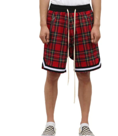 Scottish Plaid Style Patchwork Athletic Shorts