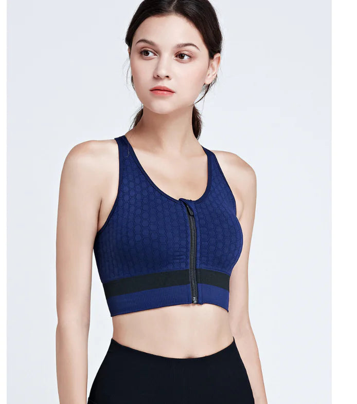 Women's Sports Bra with Front Zipper and Supportive Fit