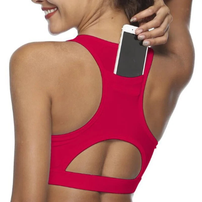 Premium Sports Bra with Phone Pocket: Wireless Fitness Top