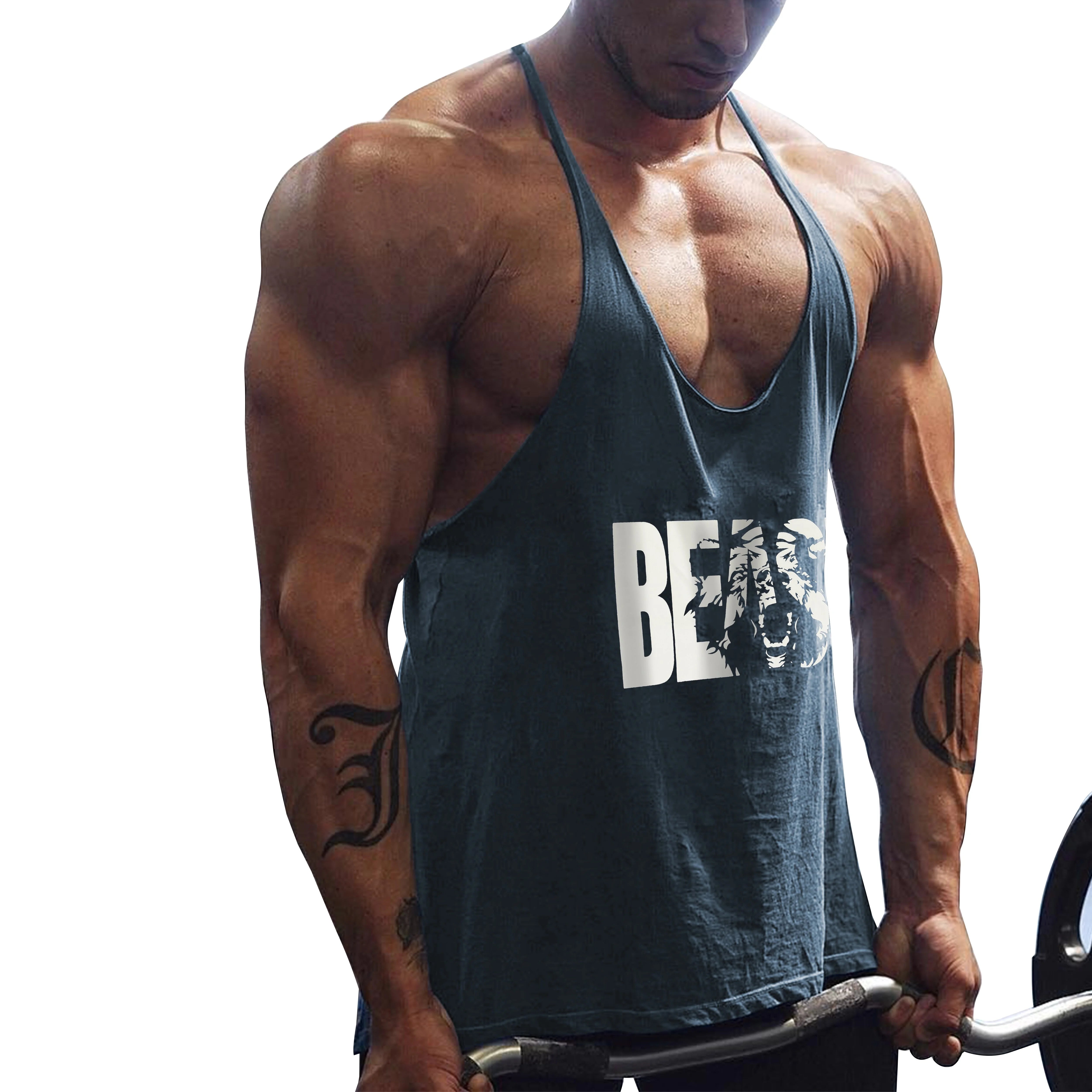 Men's Gym Workout Beast Printed Tank Tops