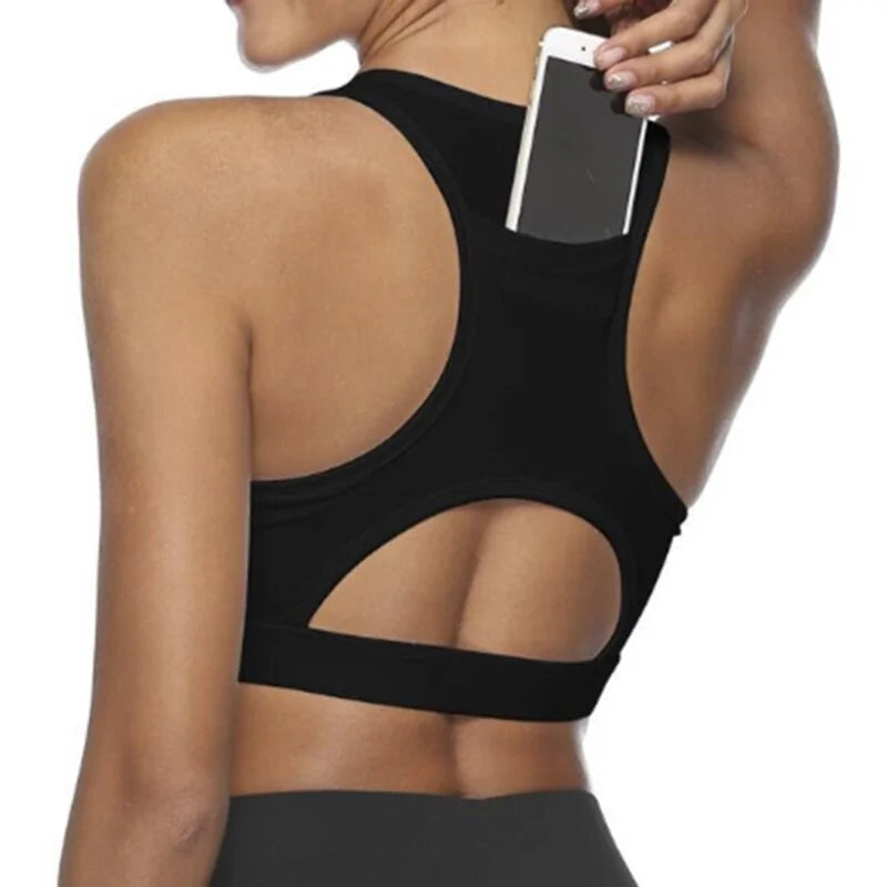 Premium Sports Bra with Phone Pocket: Wireless Fitness Top