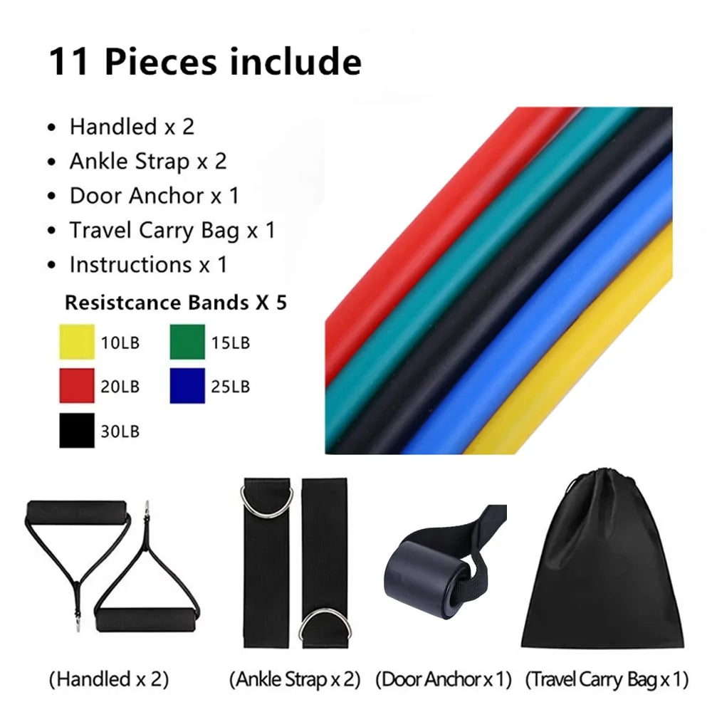 17-Piece Latex Resistance Bands Set