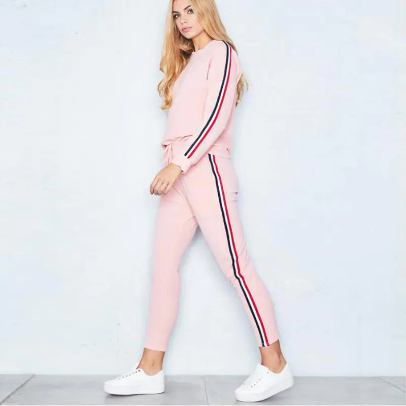 Women's Casual Athletic Set with Striped Top (2 Pieces)