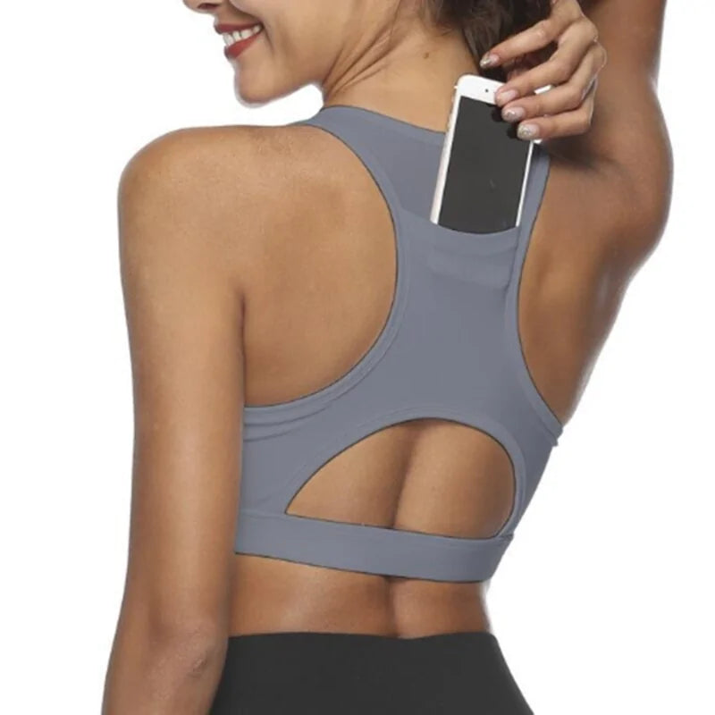 Premium Sports Bra with Phone Pocket: Wireless Fitness Top