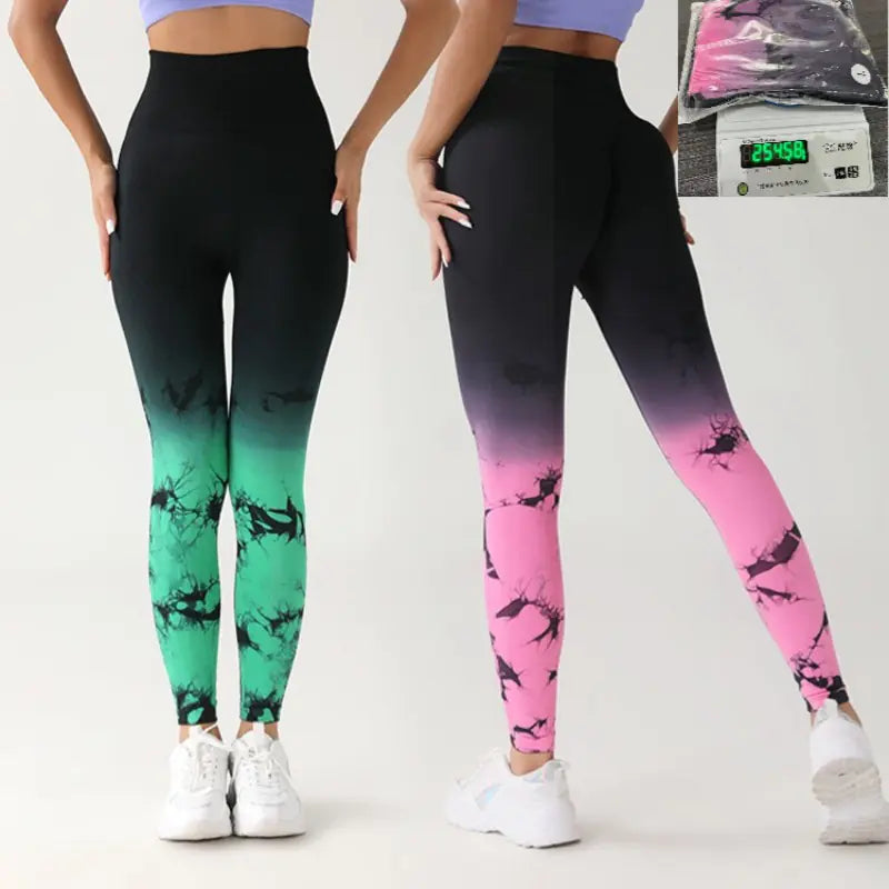 Gradient Tie-Dye Seamless Yoga Running Pants for Women
